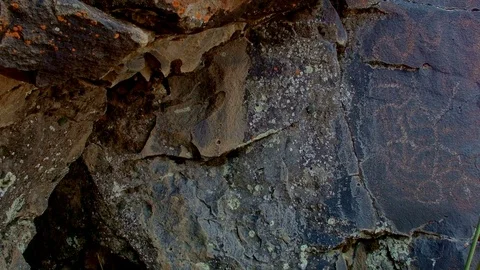 Upside down person Ancient Native American Indian Rock Art at Petroglyph Lake Video stock 81931690