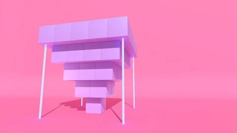 Upside-down pyramid of cubes with red pink background 库存插图