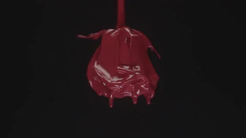 Upside Down Rose Dripping Red Paint With Black Background Stock Footage 222006242