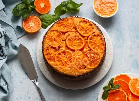 Upside down tangerine cake. Stock Photos