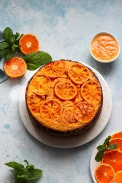 Upside down tangerine cake. Stock Photos