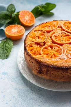 Upside down tangerine cake. Stock Photos