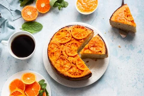 Upside down tangerine cake. Stock Photos