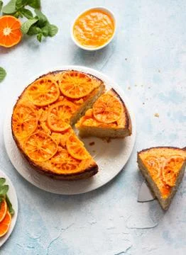 Upside down tangerine cake. Stock Photos