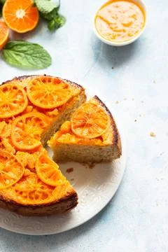Upside down tangerine cake. Stock Photos