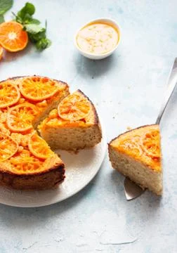 Upside down tangerine cake. Stock Photos