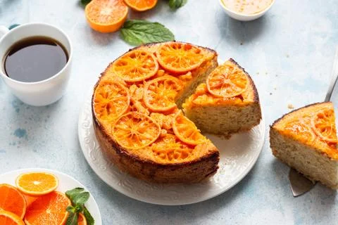 Upside down tangerine cake. Stock Photos