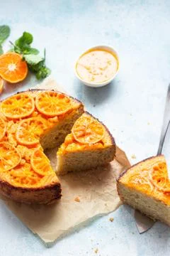 Upside down tangerine cake. Stock Photos