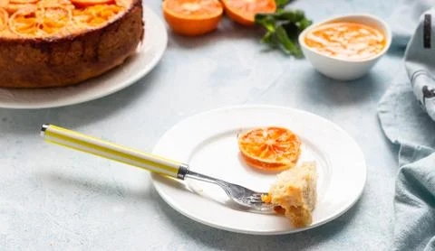 Upside down tangerine cake. Stock Photos
