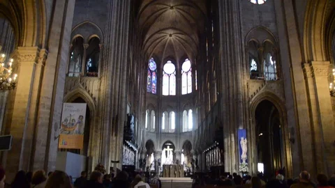 Upside Down Tilt of Notre Dame interior Stock Footage 94459423