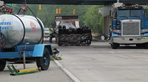 Upside down trailer that fell from a Bridge 動画素材 5162764