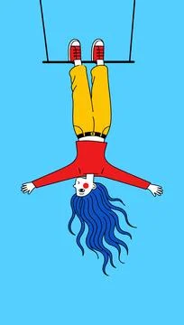 Upside Down Trapeze Artist Stock Illustration