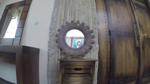 Upside down view of a drawer and a mirror set on it Stock Footage 97268995