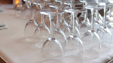 Upside-down wine glasses on table 스톡 동영상 108361376