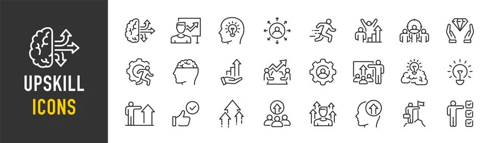 Upskill web icons in line style. Reskill, progress, strategy, skill, collec.. Stock Illustration