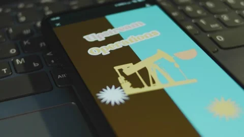 Upstream Operations inscription on smartphone screen. Graphic presentation with Stock Footage 271133360