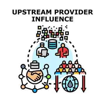 Upstream provider influence concept explaining supply chain Stock Illustration