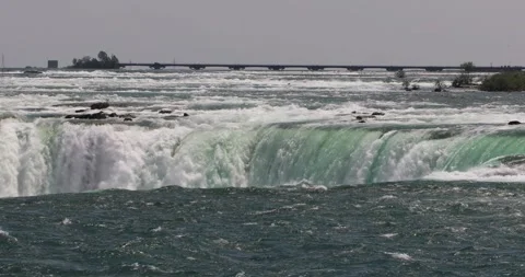 Upstream rapids rushing toward the brink of Niagara's Horseshoe Falls Stock Footage 320026600