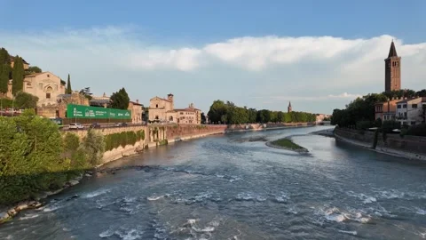 Upstream of river Adige in Verona Stock Footage 342397709