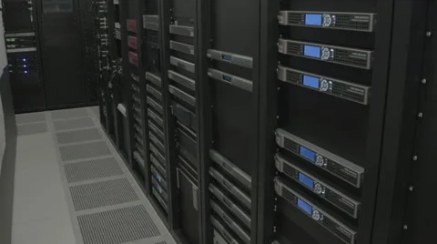 Uptilt medium shot of a gangway in server room Video stock 57748581