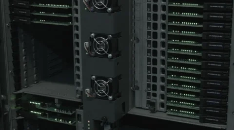 Uptilt over slots with cards in a server rack Video stock 57747515
