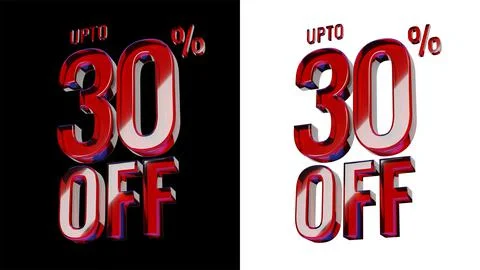 UPTO 30% OFF.  3D Glossy Red Glass text in Black and White Background Stock Illustration