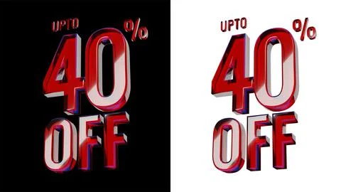 UPTO 40% OFF.  3D Glossy Red Glass text in Black and White Background Stock Illustration
