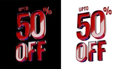 UPTO 50% OFF.  3D Glossy Red Glass text in Black and White Background Stock Illustration