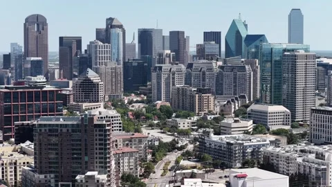 Uptown Dallas Mid Rises below the Full Downtown Tower Cluster Stock Footage 343065996