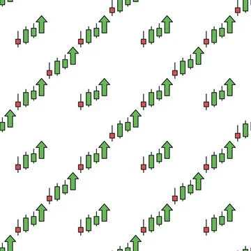 Uptrend Candlestick Chart vector colored seamless pattern Stock Illustration