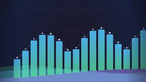 Uptrending Bar Chart with Line Graph and Data Points - Business Growth Concep Stock Footage 346661880