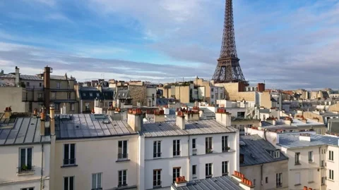 Upward aerial movement between the local rooftops and looking to the Stock Footage 281216474