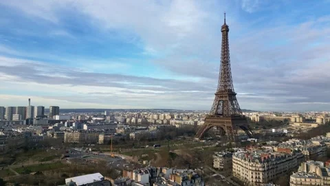 Upward aerial with smooth movement about the Eiffel Tower from the sky, Stock Footage 281216463