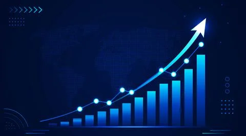 Upward Arrow and Global Technology Background Representing Business Success Ilustración de archivo