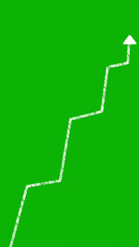 Upward arrow chroma key visual white diagonal pointer on bright green background Stock Footage 340577398