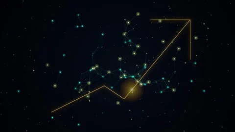 Upward Arrow Graph Forms from Glowing Digital Network Dots Against a Dark B.. 動画素材 347361646