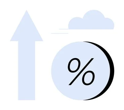 Upward arrow pointing to cloud next to percentage symbol. Ideal for business, Stock Illustration