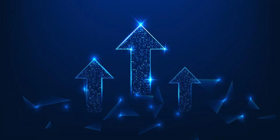 Upward arrow with the technology element represents the growth of modern bu.. 库存插图