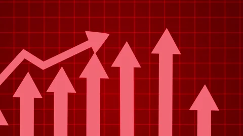 Upward arrows and a rising line chart showing growth progress and business .. Stock Footage 336875655