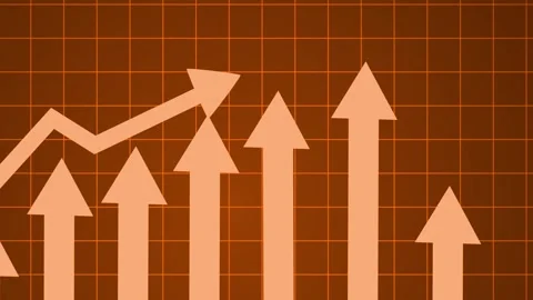 Upward arrows and a rising line chart showing growth progress and business .. Stock Footage 336875665