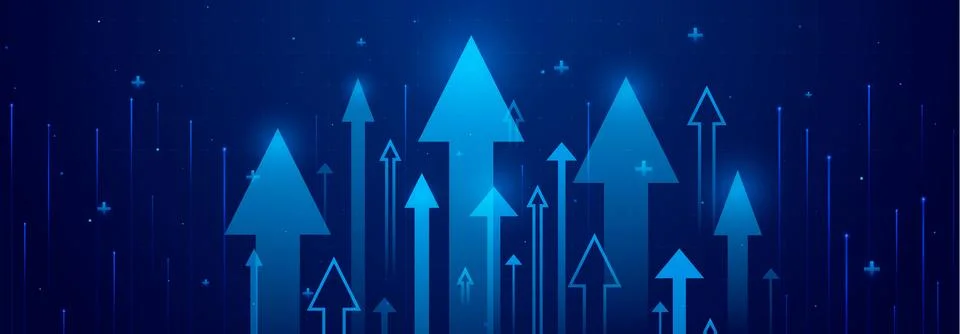 Upward arrows on blue grid background Stock Illustration