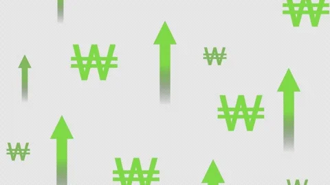 Upward arrows moving up with Korean won currency symbols Video stock 315165853