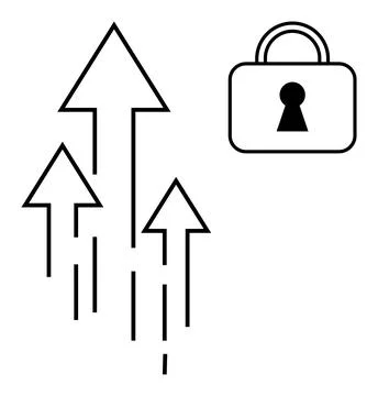 Upward arrows next to a lock, emphasizing growth and security. Ideal for busi 스톡 일러스트
