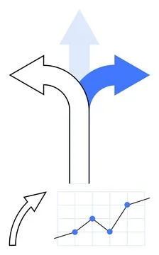 Upward arrows representing choices or directions, progress line chart with da Stock Illustration