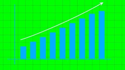 Upward Bar Graph with Curved Arrow Representing Business Growth on Green Screen Illustrazione stock
