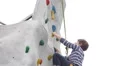 Upward Clambering Young Boy Climbing Up Wall Rock Active Hobby Kids Adventures HD Footage