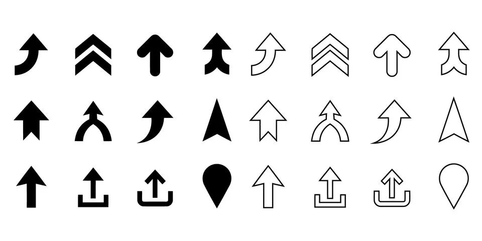 Upward directional arrow pointer set line art vector illustration Stock Illustration