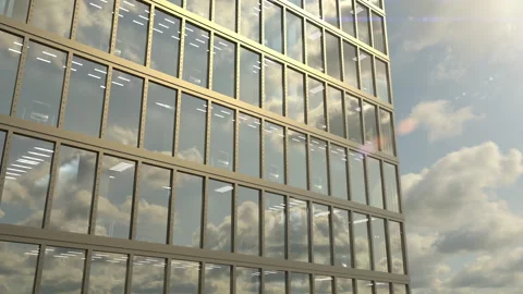 Upward drone flight view to windows of a modern business skyscraper loopable Video stock 266666593