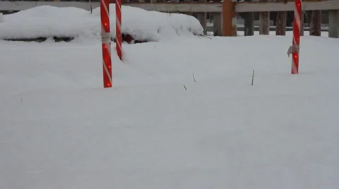UPWARD JIB SNOWFALLING IN FRONTYARD Video stock 32677562