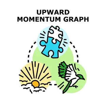 Upward momentum graph with solution, sunrise and flying bird Stock Illustration